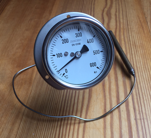 Gasdruck Zeiger Thermometer bis 600° C, 50cm lang - zum Schließen ins Bild klicken