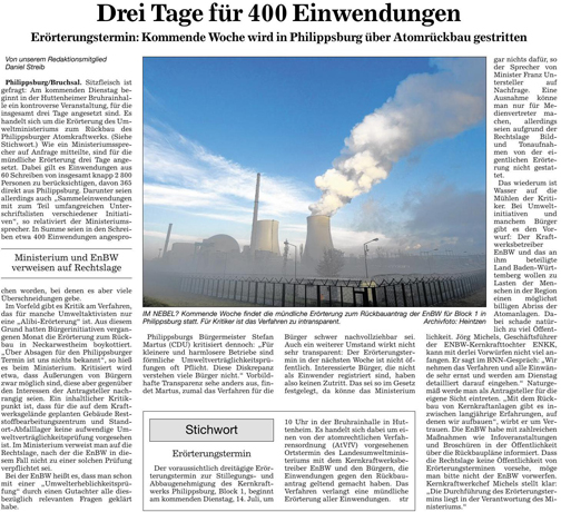 Leserbrief 10.7.2015 ?Drei Tage für 400 Einwendungen“ - zum Schließen ins Bild klicken