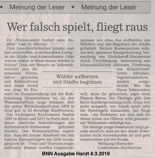 Leserbrief BNN 8.3.19 Wer falsch spielt, fliegt raus Bild zum Schließen anclicken