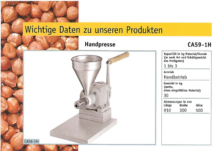 Pflanzenöl Ölpresse, PR-F10 Ölpresse (früher CA59 1-H) - zum Schließen ins Bild klicken